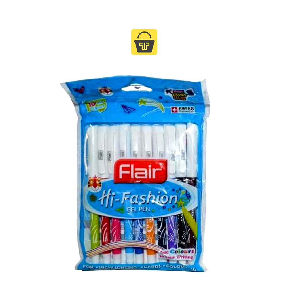 Flair Hi-Fashion Colour Gel Pen ( Multicolour ) – Pack of 10 Pens