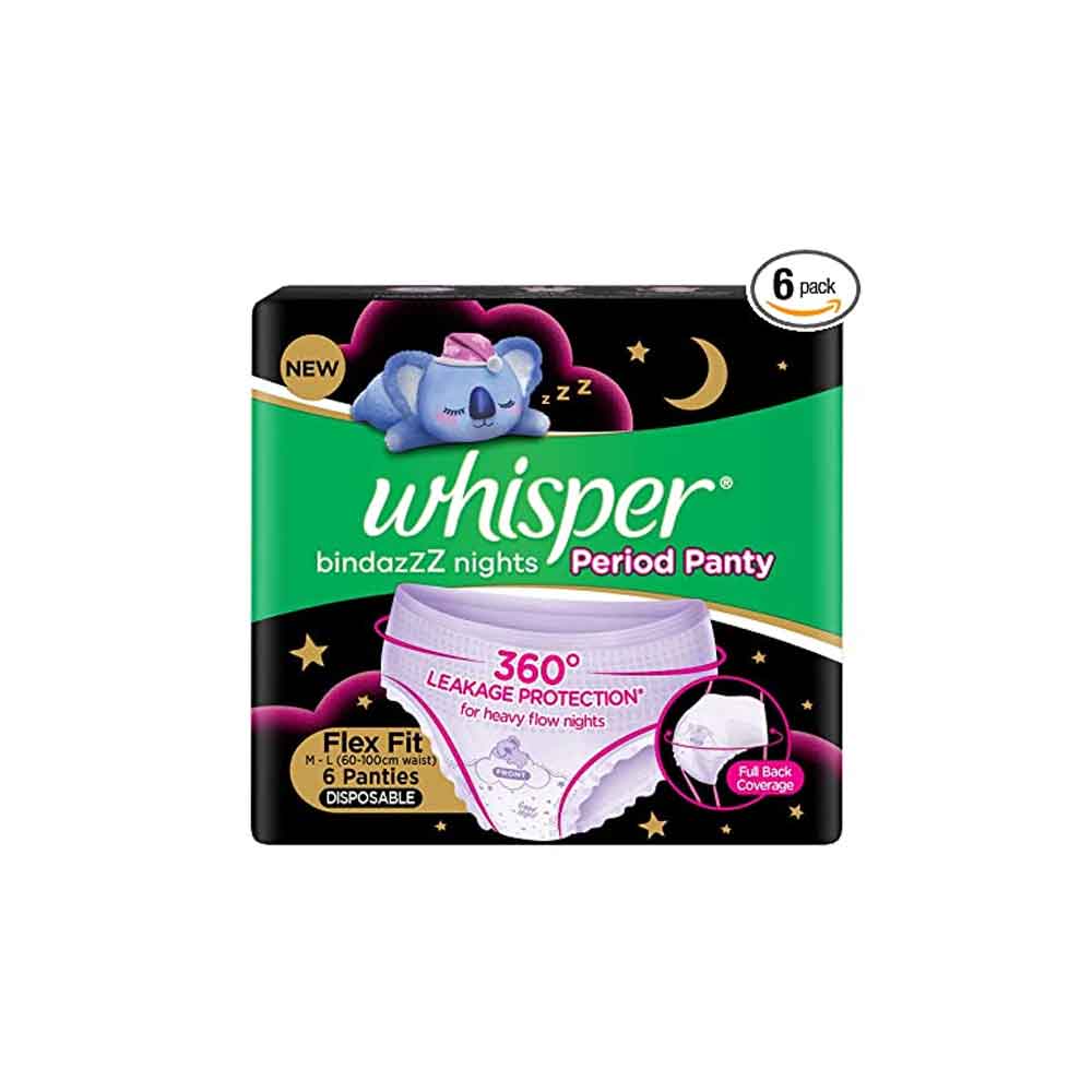 Whisper BindazzZ Nights Period Panty For Women, Flex Fit M - L (6 Panties]  - Town Tokri